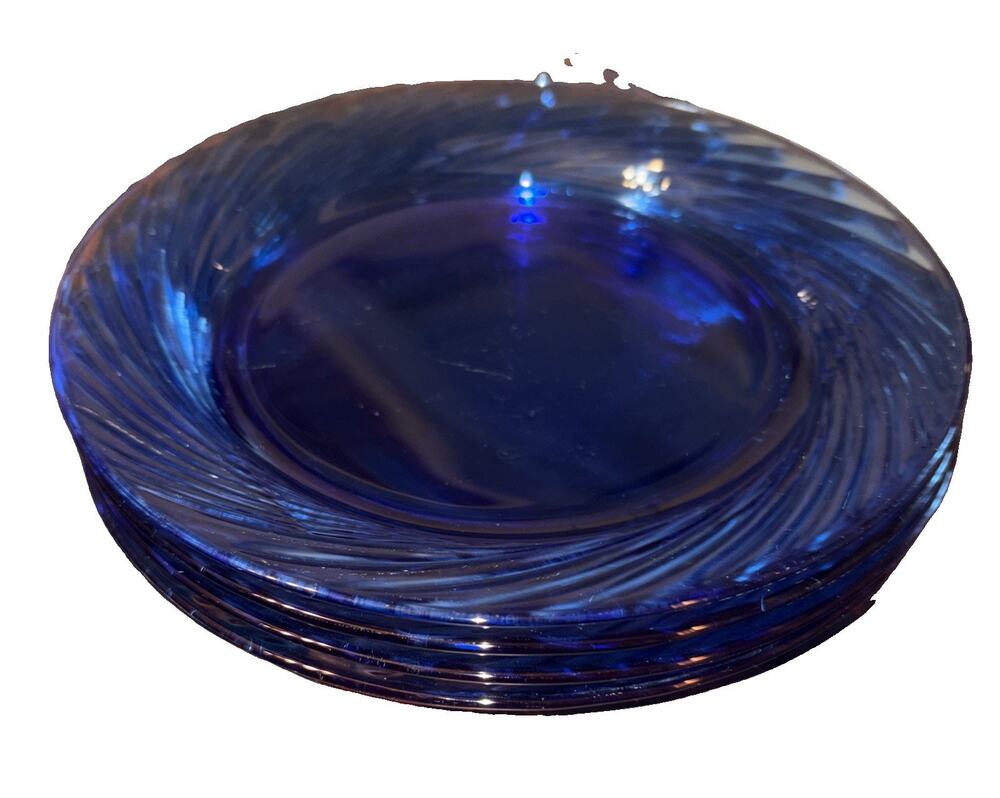 4 Corelle Festiva Cobalt Blue Glass 7.5" Salad Plates